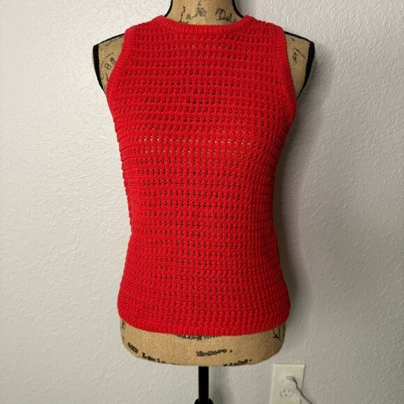 NWT Madewell Crochet Knit Crewneck Sweater Tank Red Size S Grandma Fitted Retro - Picture 1 of 11